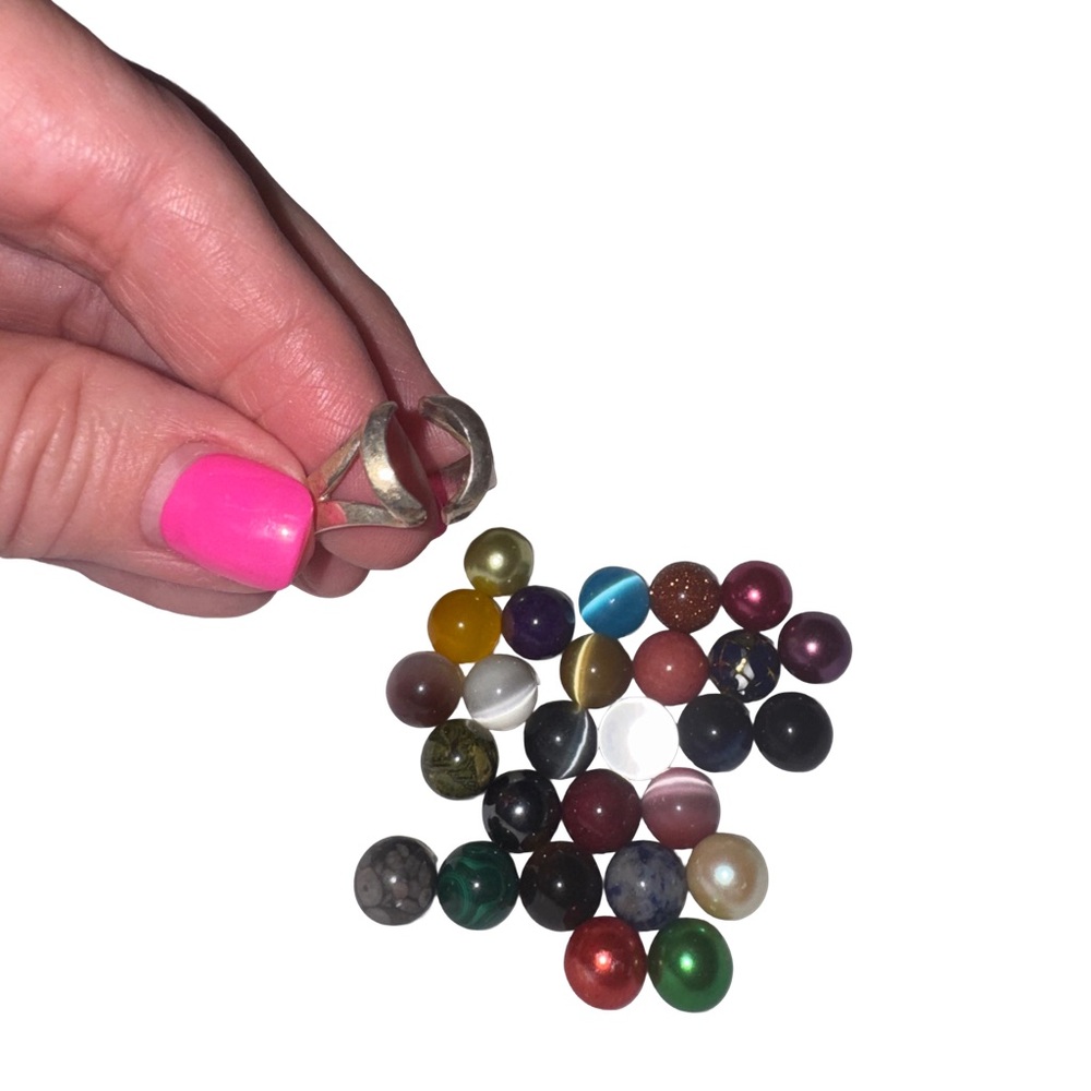 Interchangeable Stone Ring Set W/ 28 Colorful Mar… - image 1